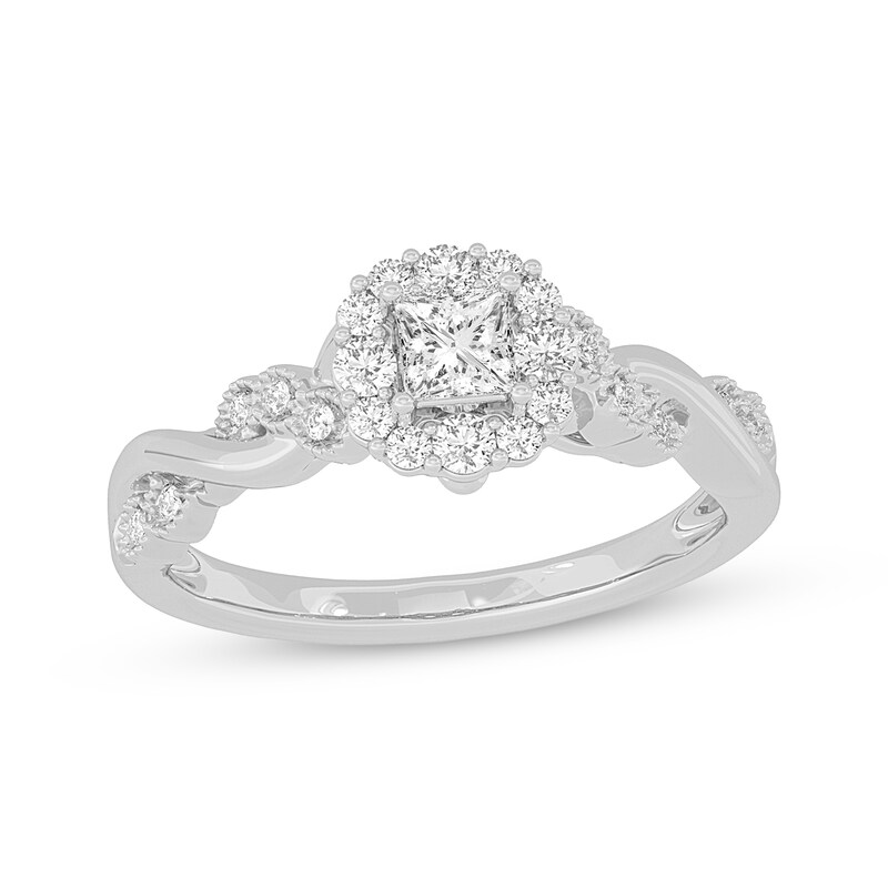Main Image 1 of Adore Princess-Cut Diamond Twist Shank Engagement Ring 1/2 ct tw 14K White Gold