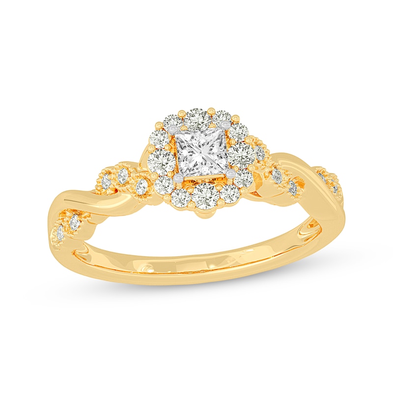Main Image 1 of Adore Princess-Cut Diamond Twist Shank Engagement Ring 1/2 ct tw 14K Yellow Gold
