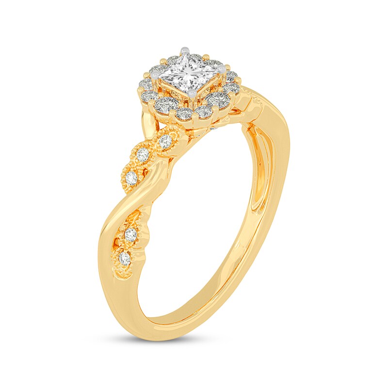 Main Image 2 of Adore Princess-Cut Diamond Twist Shank Engagement Ring 1/2 ct tw 14K Yellow Gold