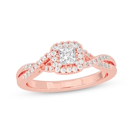 Adore Princess-Cut Diamond Cushion Halo Frame Engagement Ring 1/2 ct tw 14K Rose Gold