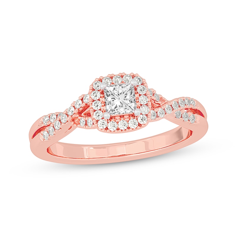 Main Image 1 of Adore Princess-Cut Diamond Cushion Halo Frame Engagement Ring 1/2 ct tw 14K Rose Gold