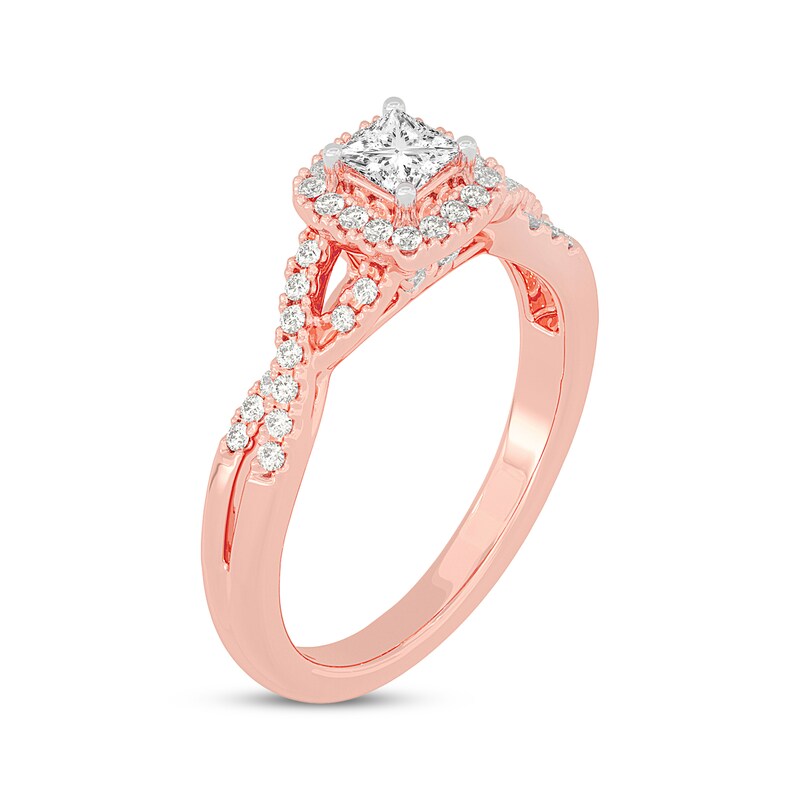 Main Image 2 of Adore Princess-Cut Diamond Cushion Halo Frame Engagement Ring 1/2 ct tw 14K Rose Gold
