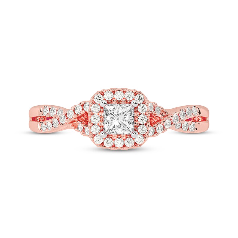Main Image 3 of Adore Princess-Cut Diamond Cushion Halo Frame Engagement Ring 1/2 ct tw 14K Rose Gold