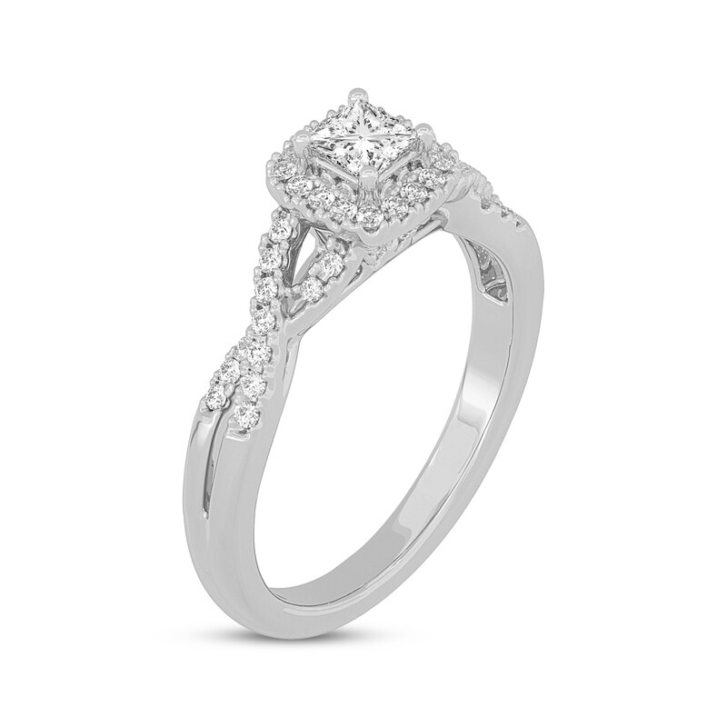 Main Image 2 of Adore Princess-Cut Diamond Cushion Halo Frame Engagement Ring 1/2 ct tw 14K White Gold