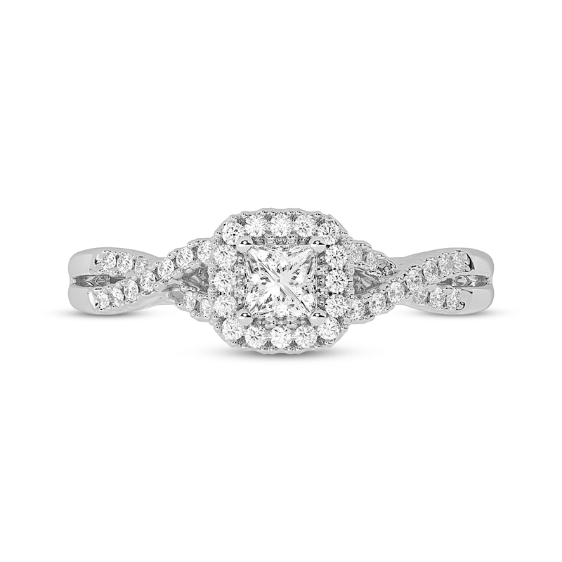 Main Image 3 of Adore Princess-Cut Diamond Cushion Halo Frame Engagement Ring 1/2 ct tw 14K White Gold