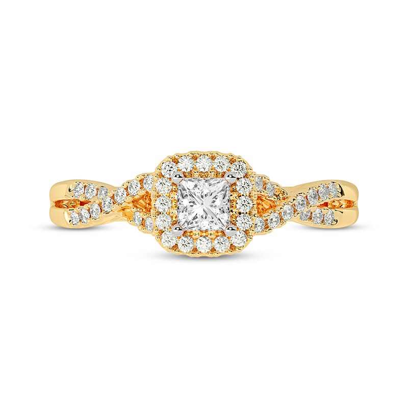 Main Image 3 of Adore Princess-Cut Diamond Cushion Halo Frame Engagement Ring 1/2 ct tw 14K Yellow Gold