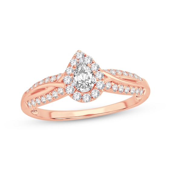 Adore Pear-Shaped Diamond Halo Twist Shank Engagement Ring 1/2 ct tw 14K Rose Gold