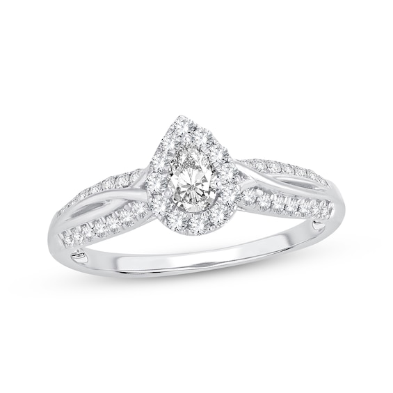 Adore Pear-Shaped Diamond Halo Twist Shank Engagement Ring 1/2 ct tw 14K White Gold