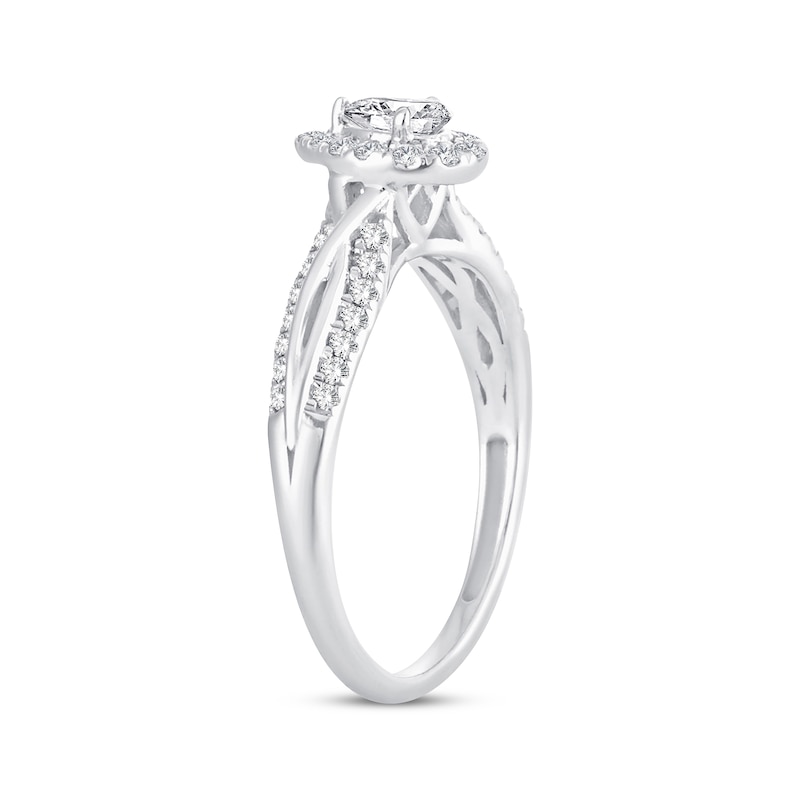 Pear-Shaped Diamond Halo Twist Shank Engagement Ring 1/2 ct tw 14K White Gold