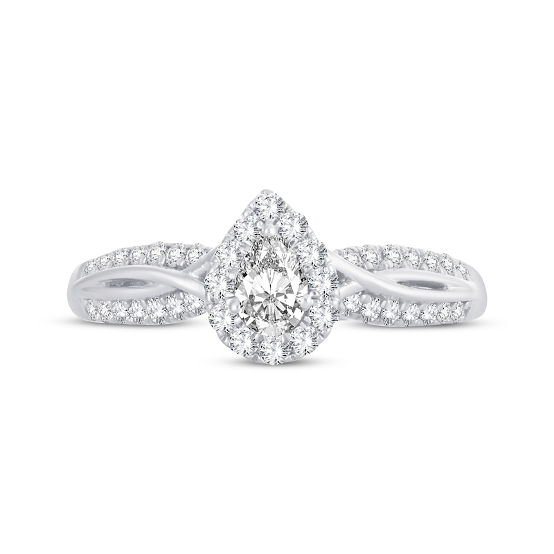 Pear-Shaped Diamond Halo Twist Shank Engagement Ring 1/2 ct tw 14K White Gold