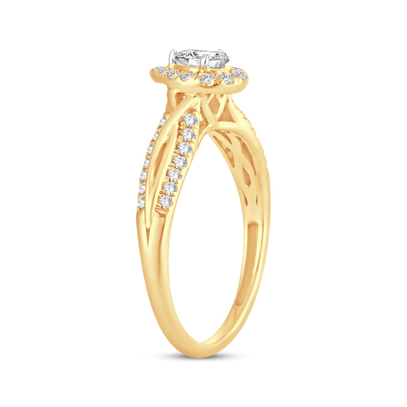 Pear-Shaped Diamond Halo Twist Shank Engagement Ring 1/2 ct tw 14K Yellow Gold