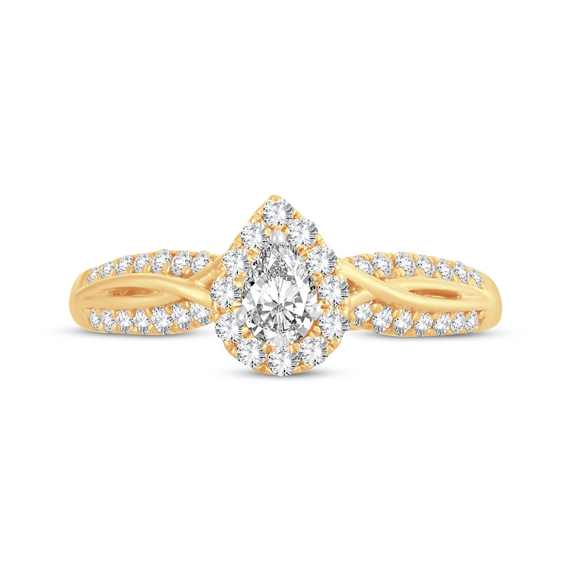 Pear-Shaped Diamond Halo Twist Shank Engagement Ring 1/2 ct tw 14K Yellow Gold