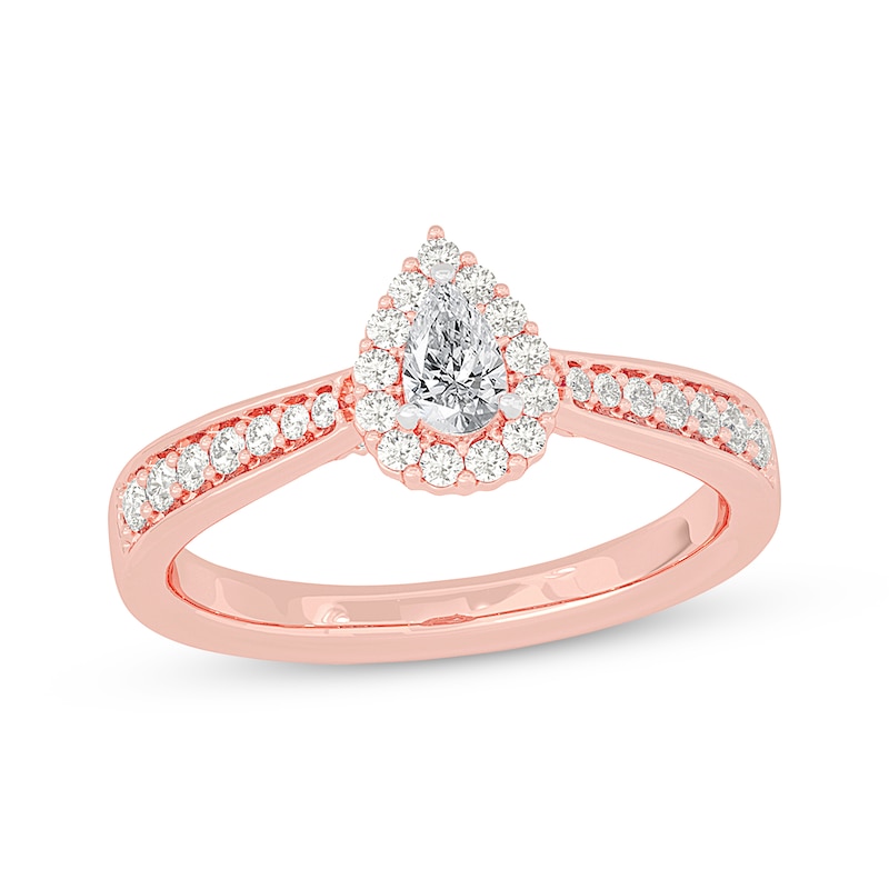Pear-Shaped Diamond Halo Engagement Ring 1/2 ct tw 14K Rose Gold
