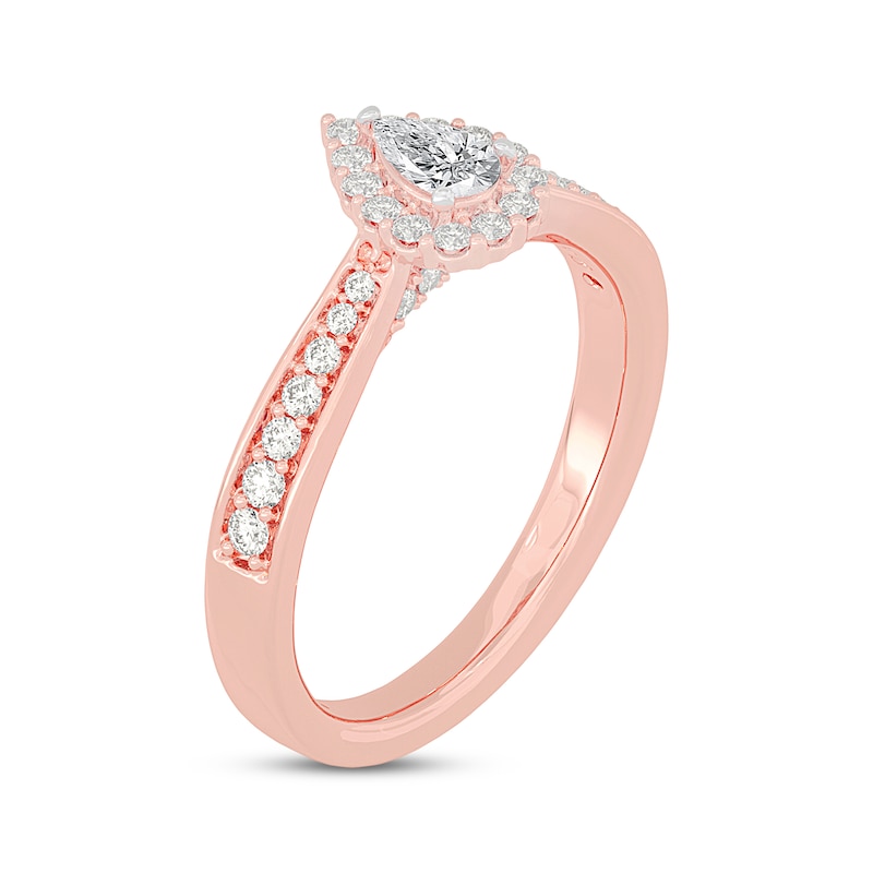 Pear-Shaped Diamond Halo Engagement Ring 1/2 ct tw 14K Rose Gold