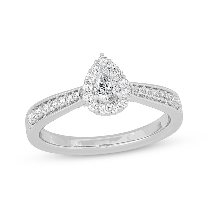 Pear-Shaped Diamond Halo Engagement Ring 1/2 ct tw 14K White Gold | Kay ...