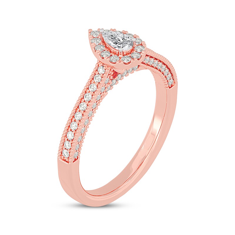 Main Image 2 of Adore Pear-Shaped Diamond Halo Vintage-Inspired Engagement Ring 1/2 ct tw 14K Rose Gold