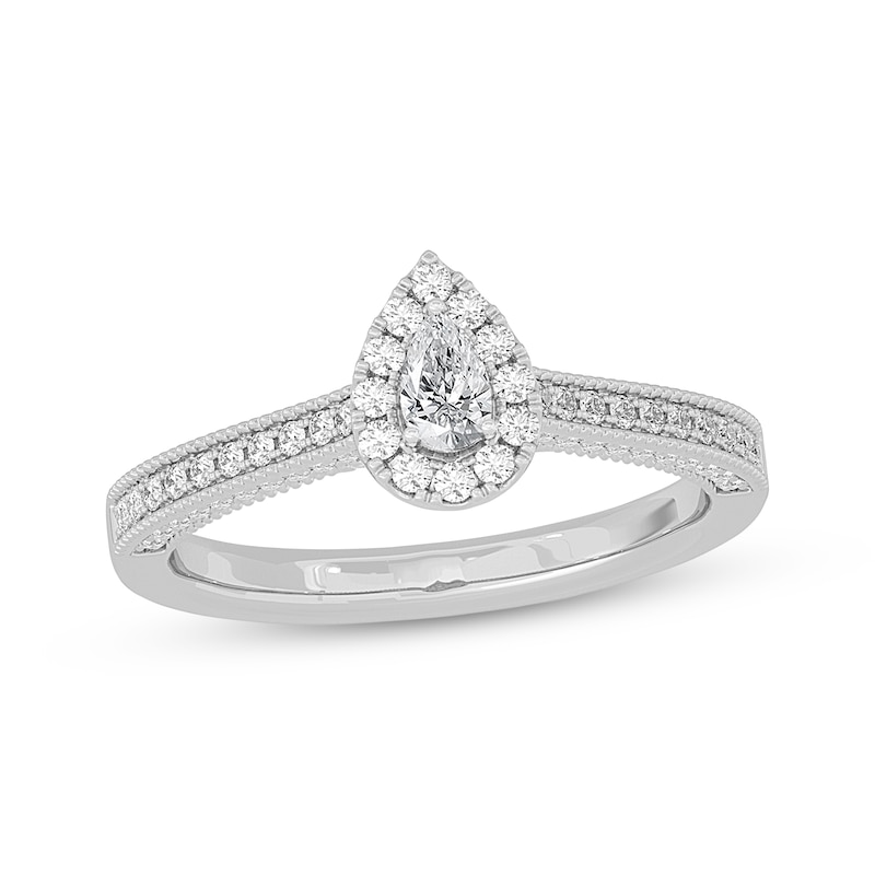 Main Image 1 of Adore Pear-Shaped Diamond Halo Vintage-Inspired Engagement Ring 1/2 ct tw 14K White Gold