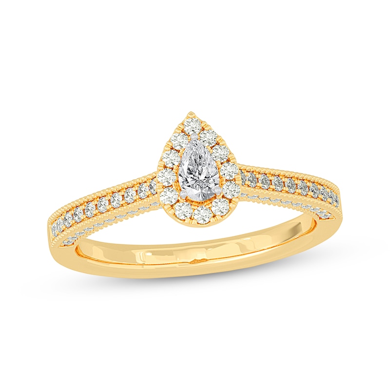 Pear-Shaped Diamond Halo Vintage-Inspired Engagement Ring 1/2 ct tw 14K Yellow Gold
