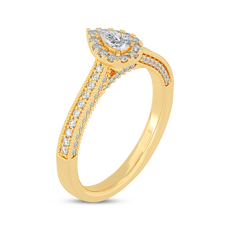 Pear-Shaped Diamond Halo Vintage-Inspired Engagement Ring 1/2 ct tw 14K Yellow Gold
