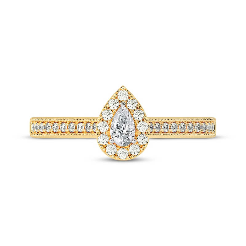 Pear-Shaped Diamond Halo Vintage-Inspired Engagement Ring 1/2 ct tw 14K Yellow Gold