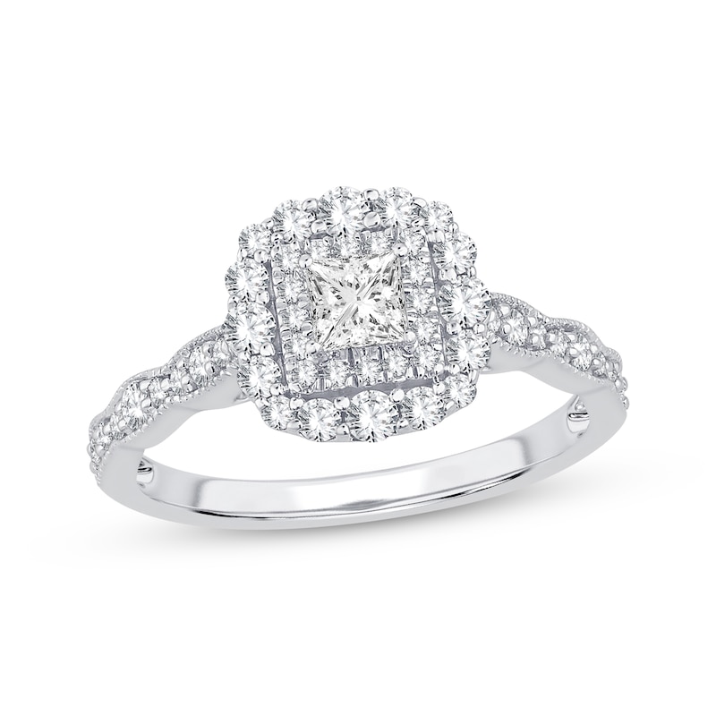 Main Image 1 of Adore Princess-Cut Diamond Vintage-Inspired Engagement Ring 3/4 ct tw 14K White Gold