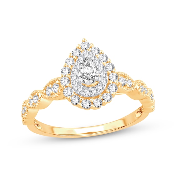 Adore Pear-Shaped Diamond Vintage-Inspired Engagement Ring 1/2 ct tw 14K Yellow Gold