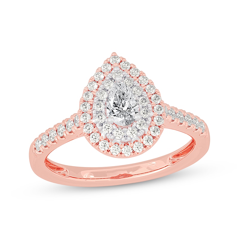 Main Image 1 of Adore Pear-Shaped Diamond Double Halo Engagement Ring 5/8 ct tw 14K Rose Gold