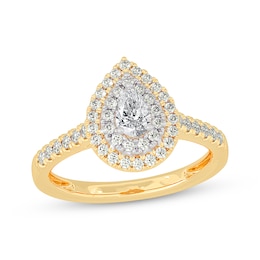 Adore Pear-Shaped Diamond Double Halo Engagement Ring 5/8 ct tw 14K Yellow Gold