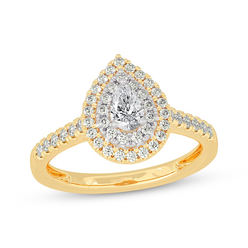 Pear-Shaped Diamond Double Halo Engagement Ring 5/8 ct tw 14K Yellow Gold