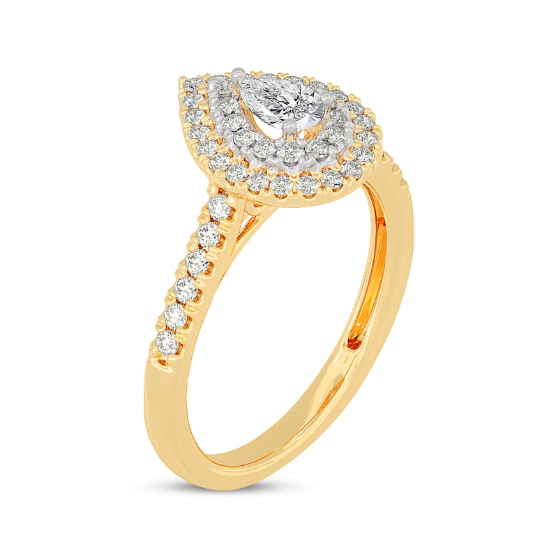 Pear-Shaped Diamond Double Halo Engagement Ring 5/8 ct tw 14K Yellow Gold