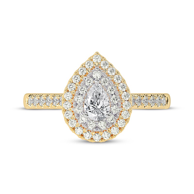 Pear-Shaped Diamond Double Halo Engagement Ring 5/8 ct tw 14K Yellow Gold