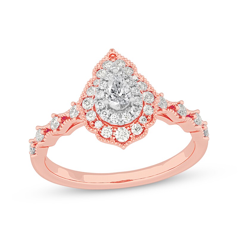 Pear-Shaped Diamond Arabesque Halo Engagement Ring 1/2 ct tw 14K Rose Gold