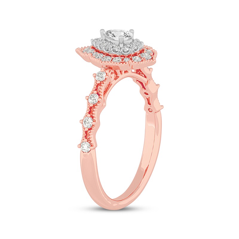 Pear-Shaped Diamond Arabesque Halo Engagement Ring 1/2 ct tw 14K Rose Gold