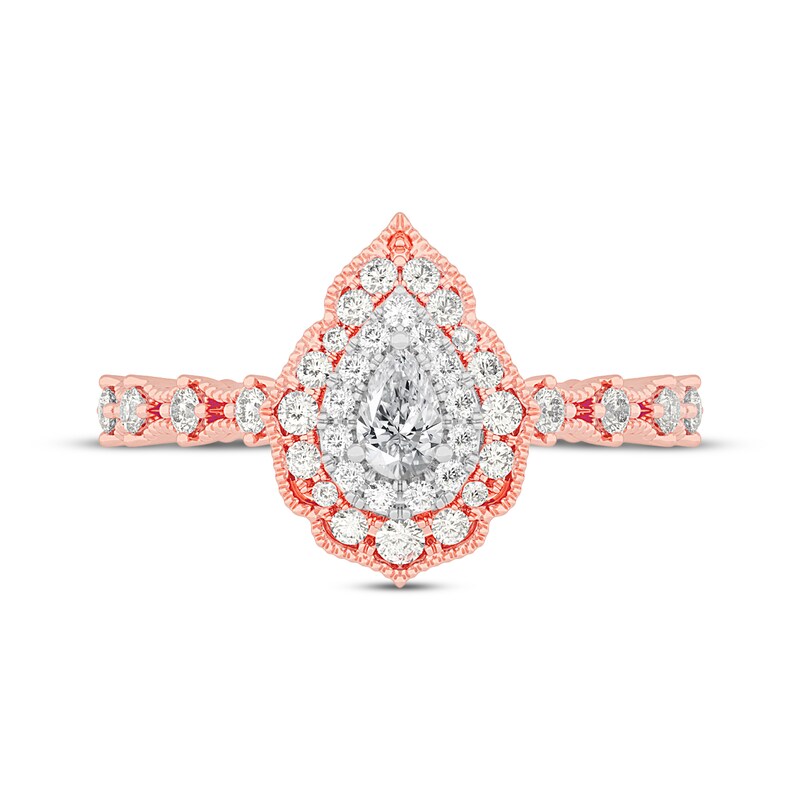 Pear-Shaped Diamond Arabesque Halo Engagement Ring 1/2 ct tw 14K Rose Gold