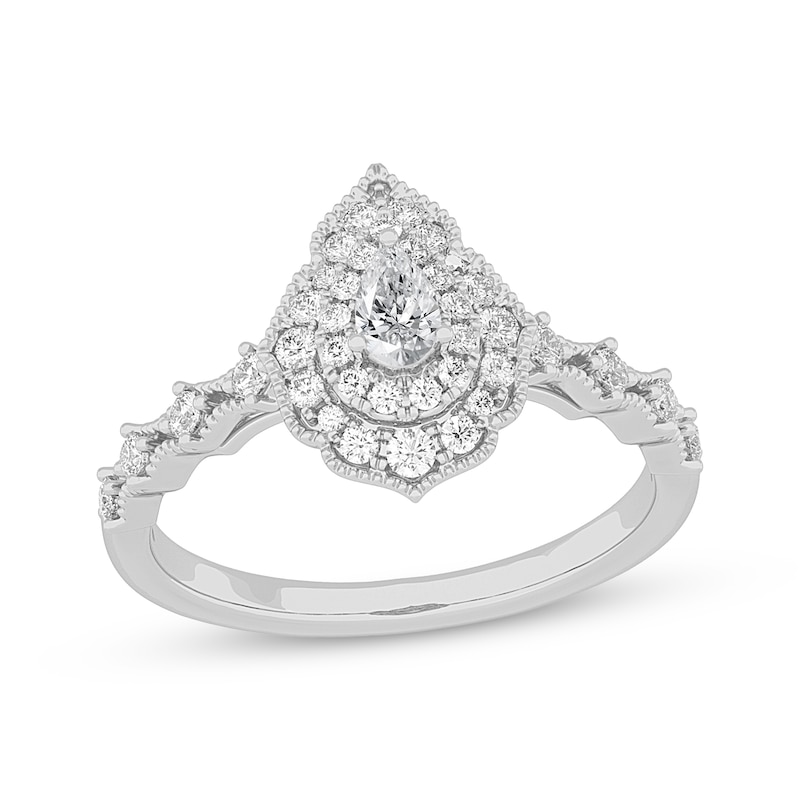Main Image 1 of Adore Pear-Shaped Diamond Arabesque Halo Engagement Ring 1/2 ct tw 14K White Gold