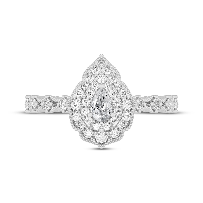 Main Image 3 of Adore Pear-Shaped Diamond Arabesque Halo Engagement Ring 1/2 ct tw 14K White Gold
