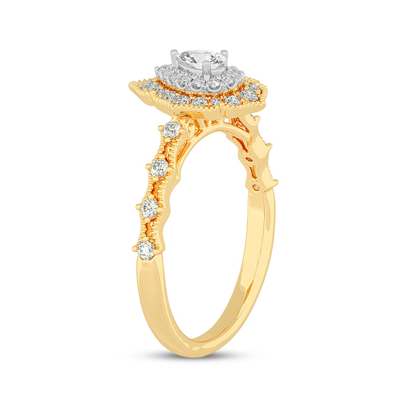 Main Image 2 of Adore Pear-Shaped Diamond Arabesque Halo Engagement Ring 1/2 ct tw 14K Yellow Gold