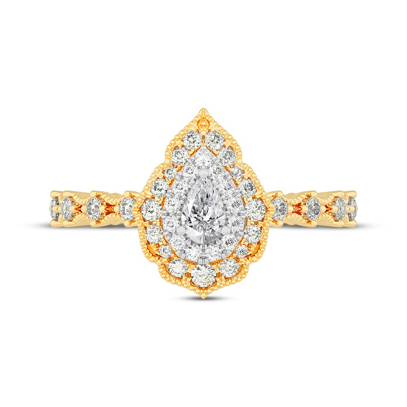 Main Image 3 of Adore Pear-Shaped Diamond Arabesque Halo Engagement Ring 1/2 ct tw 14K Yellow Gold