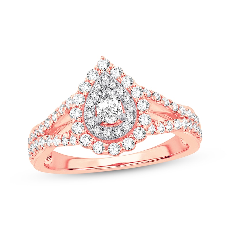Pear-Shaped Diamond Double Halo Engagement Ring 3/4 ct tw 14K Rose Gold