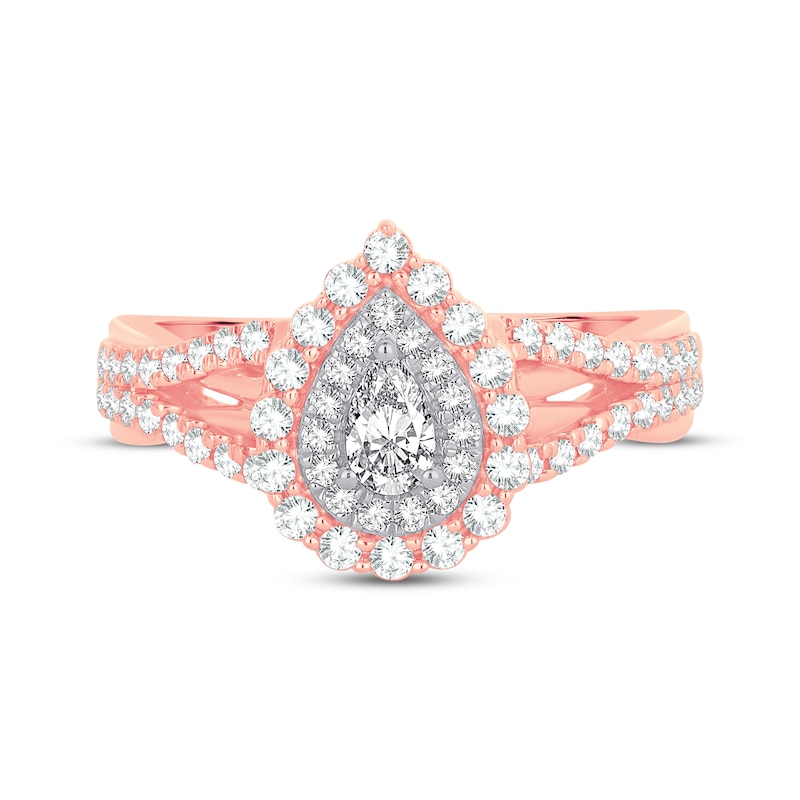 Main Image 3 of Adore Pear-Shaped Diamond Double Halo Engagement Ring 3/4 ct tw 14K Rose Gold