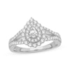 Pear-Shaped Diamond Double Halo Engagement Ring 3/4 ct tw 14K White Gold