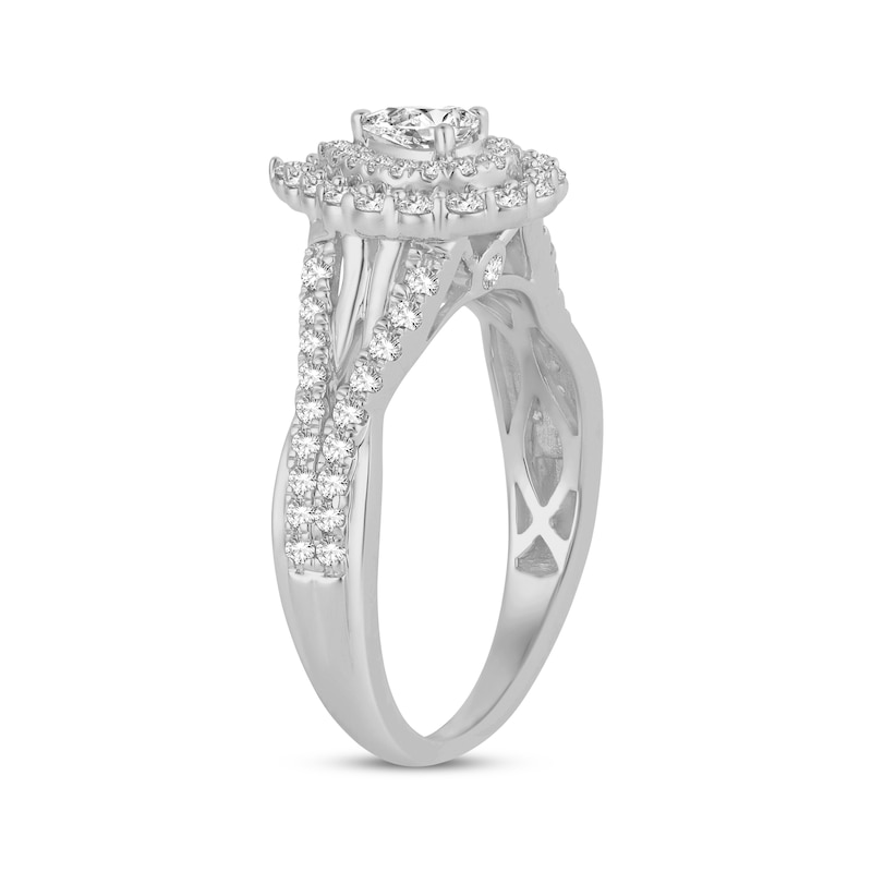 Pear-Shaped Diamond Double Halo Engagement Ring 3/4 ct tw 14K White Gold