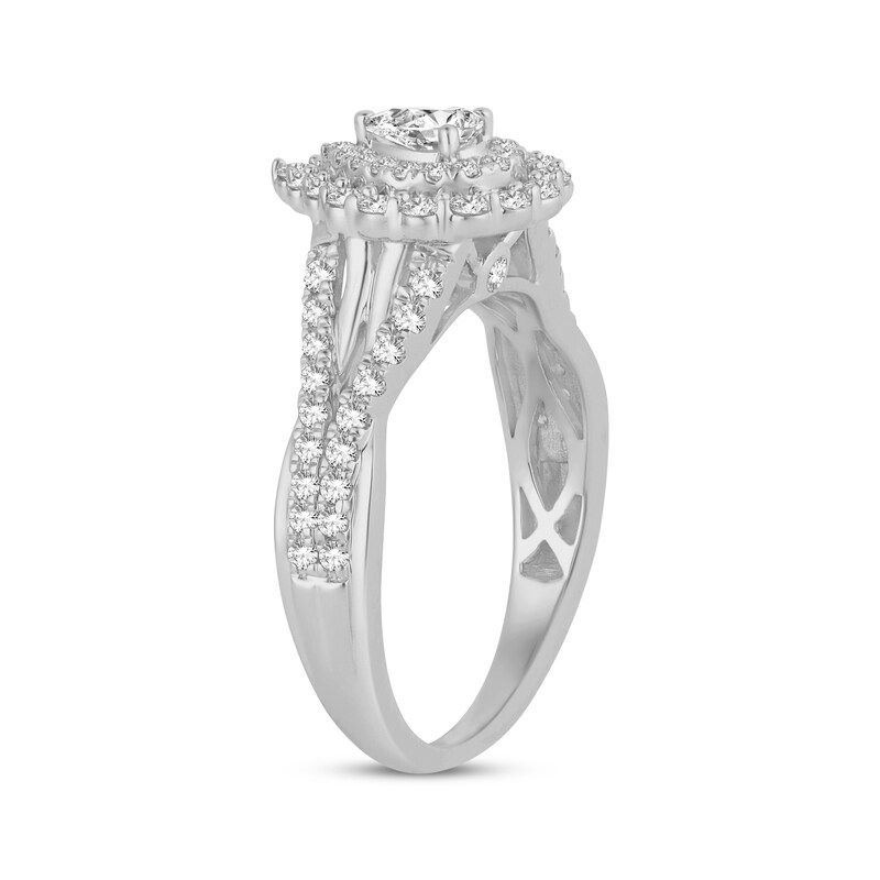 Main Image 2 of Pear-Shaped Diamond Double Halo Engagement Ring 3/4 ct tw 14K White Gold