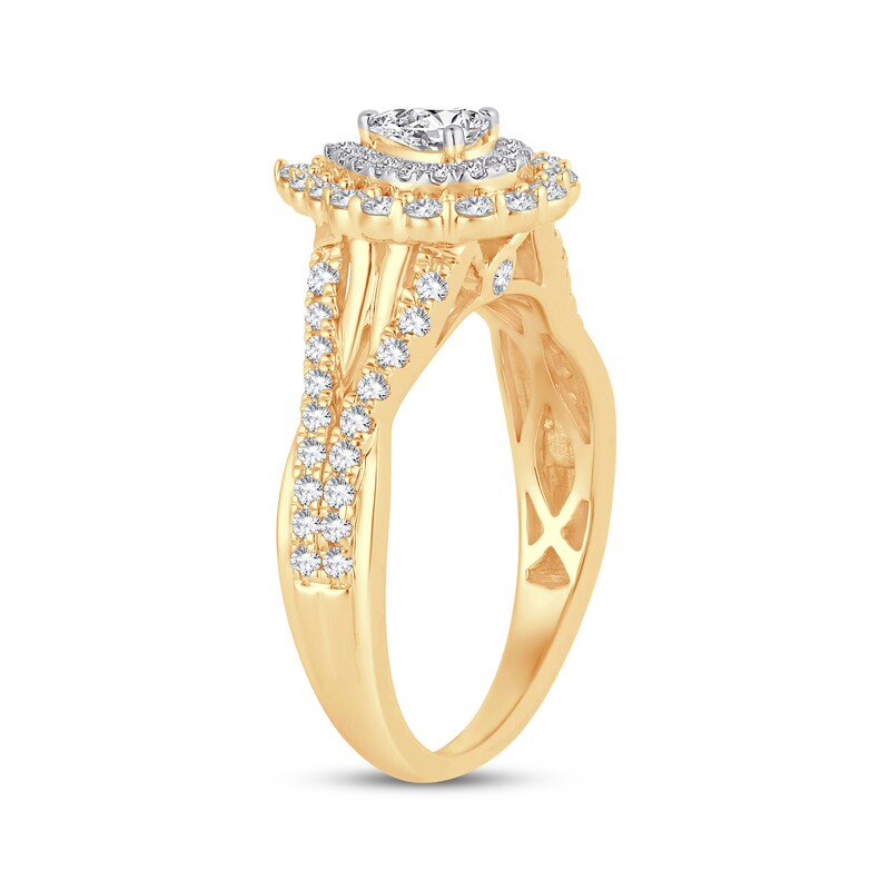 Main Image 2 of Adore Pear-Shaped Diamond Double Halo Engagement Ring 3/4 ct tw 14K Yellow Gold