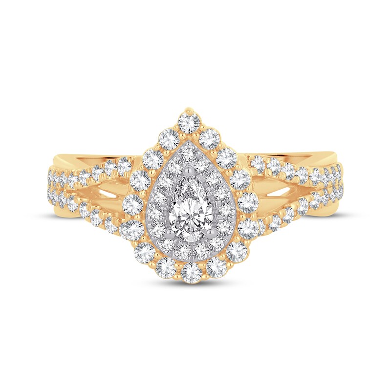 Main Image 3 of Adore Pear-Shaped Diamond Double Halo Engagement Ring 3/4 ct tw 14K Yellow Gold