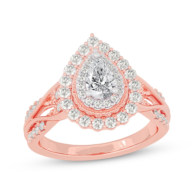 Pear-Shaped Diamond Halo Engagement Ring 1 ct tw 14K Rose Gold