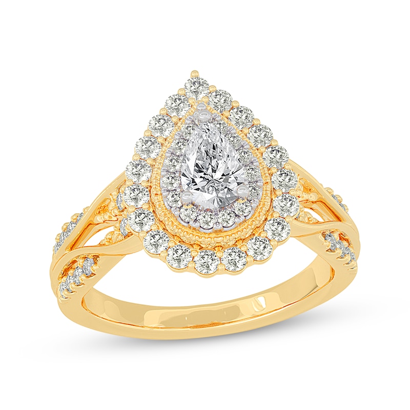 Pear-Shaped Diamond Halo Engagement Ring 1 ct tw 14K Yellow Gold