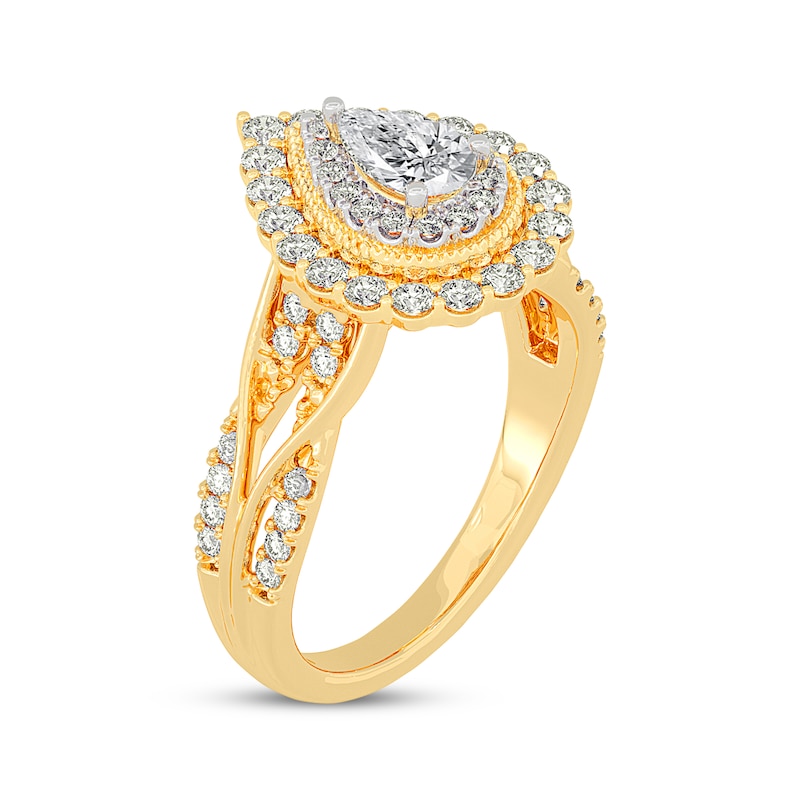 Main Image 2 of Adore Pear-Shaped Diamond Halo Engagement Ring 1 ct tw 14K Yellow Gold