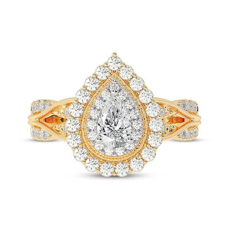 Pear-Shaped Diamond Halo Engagement Ring 1 ct tw 14K Yellow Gold