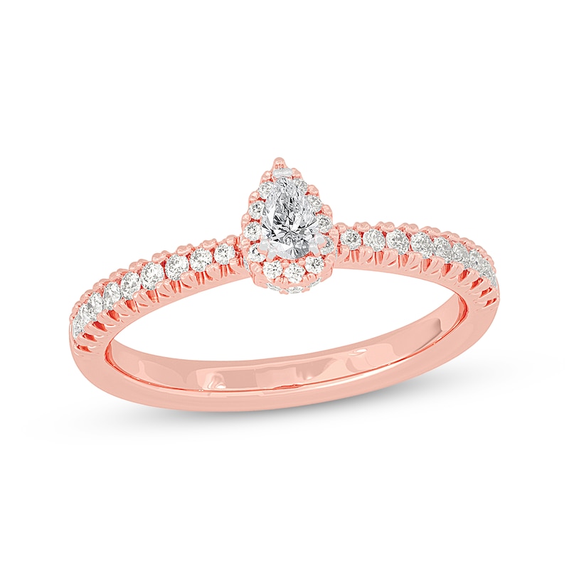 Pear-Shaped Diamond Halo Engagement Ring 3/8 ct tw 14K Rose Gold